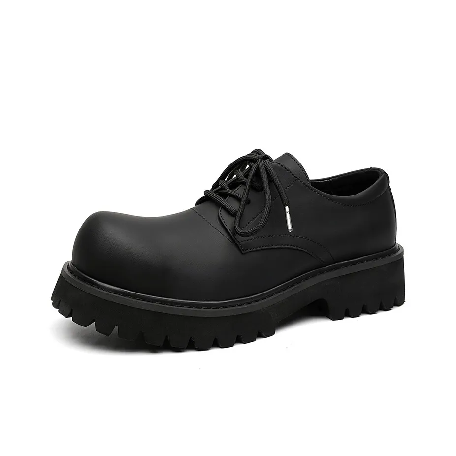 V05 Derby Shoes Unisex Couple Leather Shoes Black Casual Leather Shoes Height Increasing Platform Lace-Up Trendy Shoes