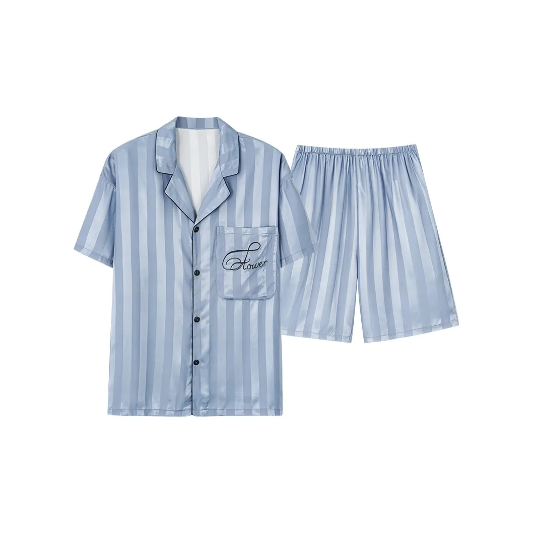 Sleep Students Dormitory Home Outerwear Ready Soft Comfortable Loose Fit Plus Size Pajama Set Men's Blue
