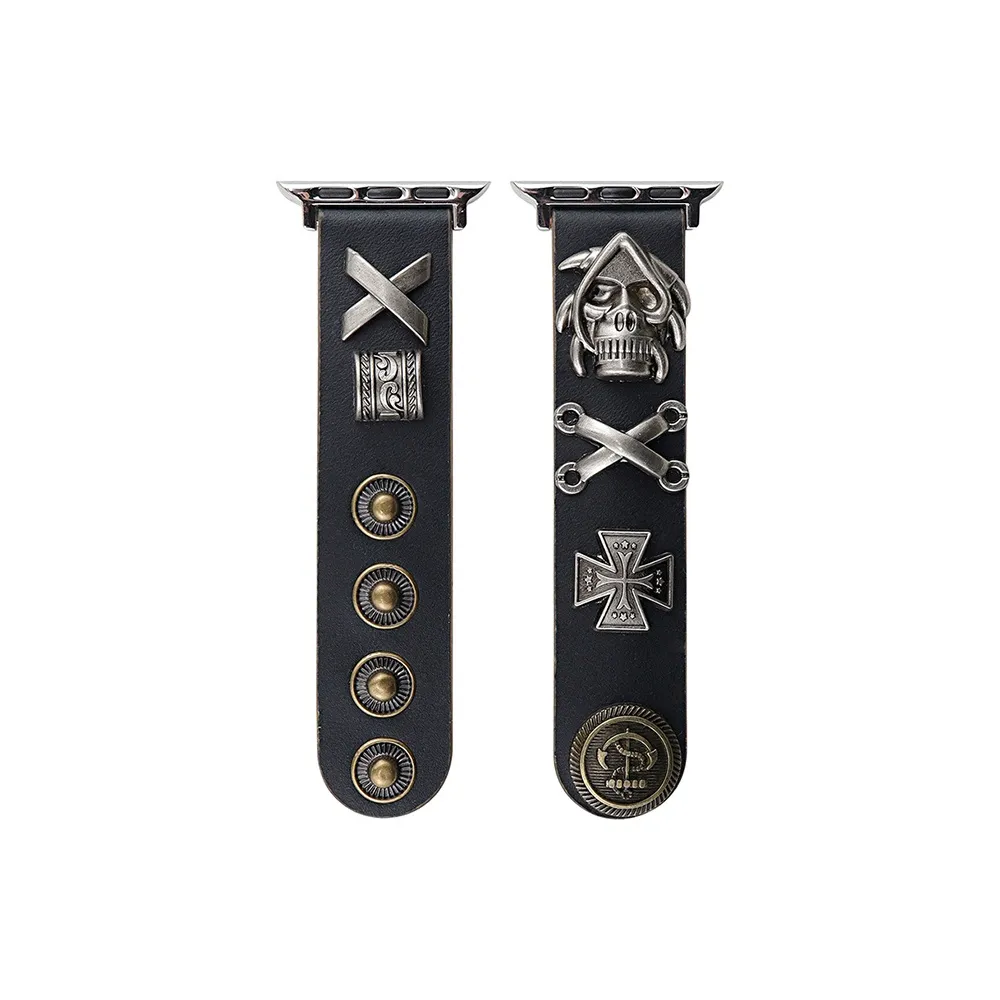 LeYu Ремень Apple Совместимость Натуральная кожа Материал Vintage Punk Stud Strap Натуральная кожа
