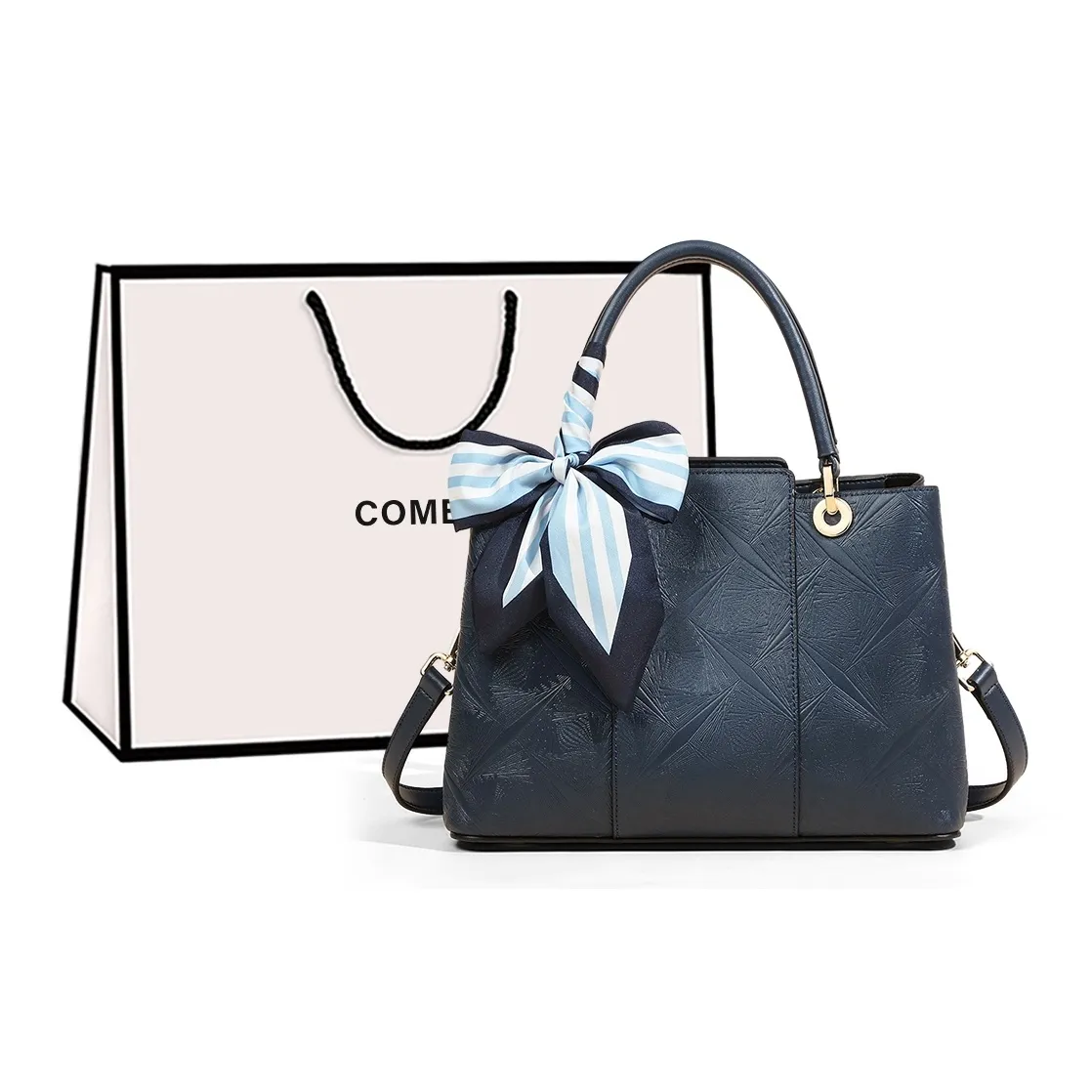 COMELY Cow Leather Mom Bag, Handbag, Shoulder Bag, Crossbody Bag Large Size Women's Blue