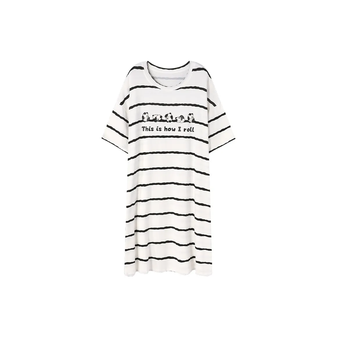 Mulong Family Nightgown Women's Black White Stripes