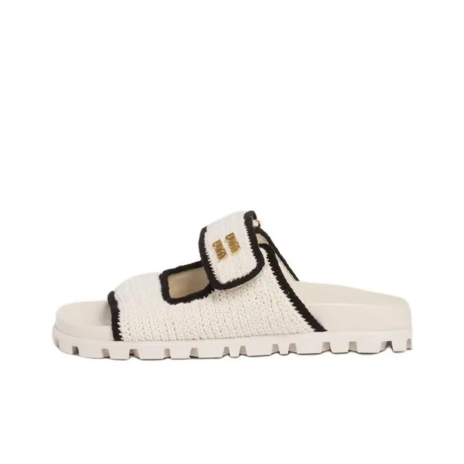 MIU MIU Woven Slide Slippers Women's Beige