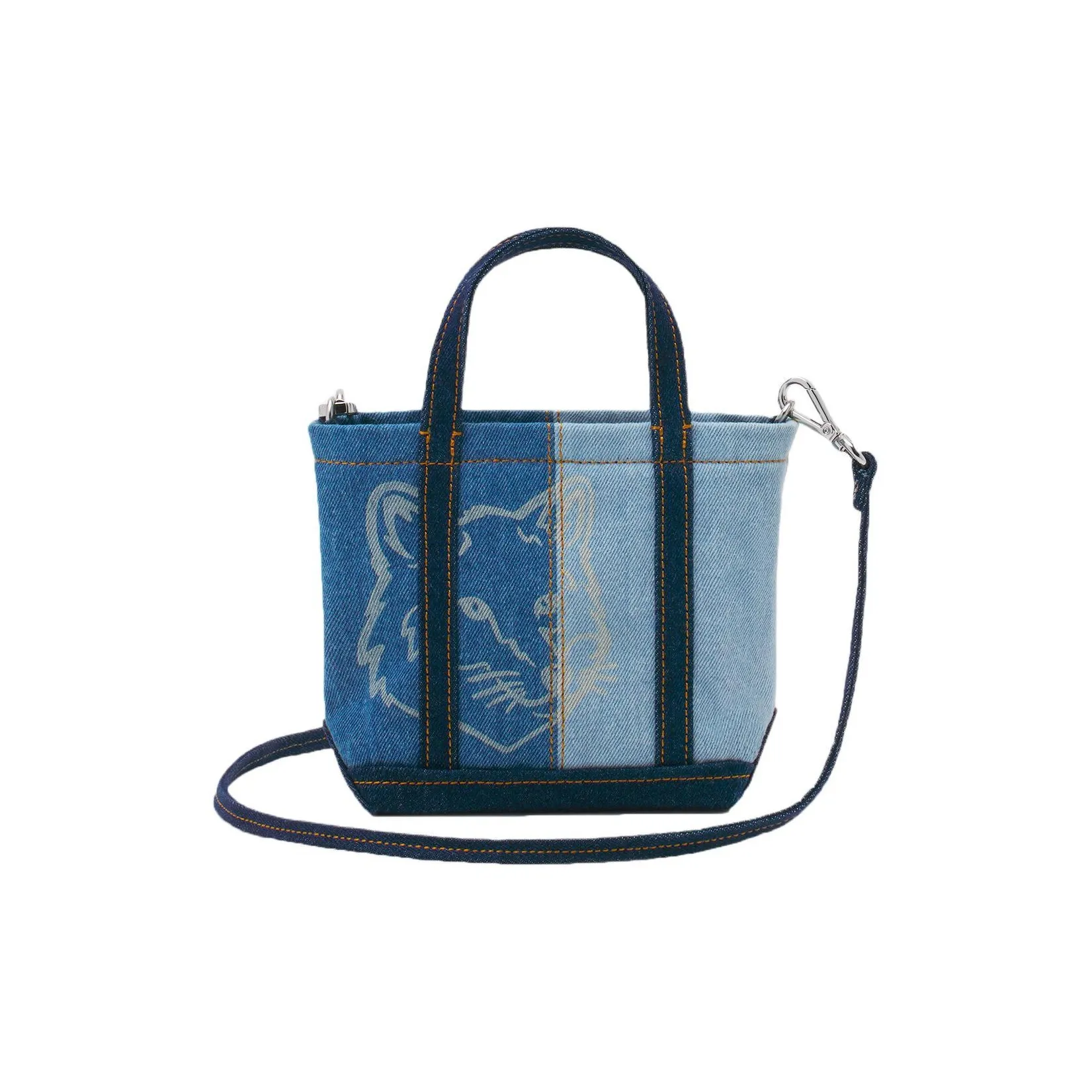 Maison Kitsune Cotton With Denim Tote Bag, Shopping Bag, Handbag Mini Women's Washable Indigo
