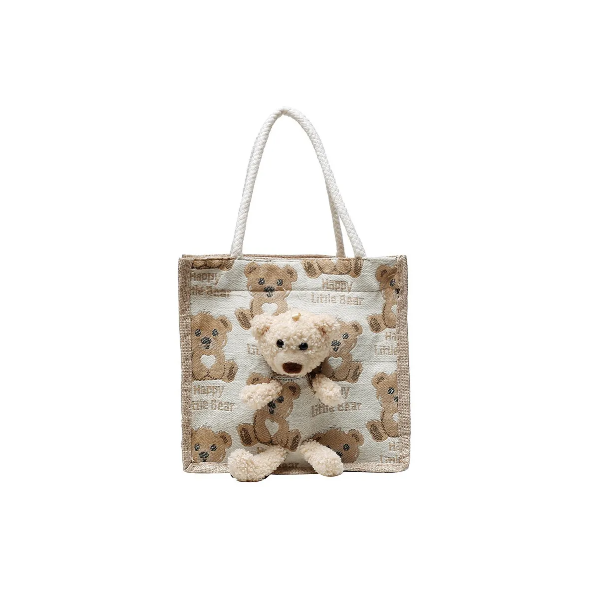 Barang Bear Canvas Canvas Bag Handbags Regular Unisex White/Black/Brown