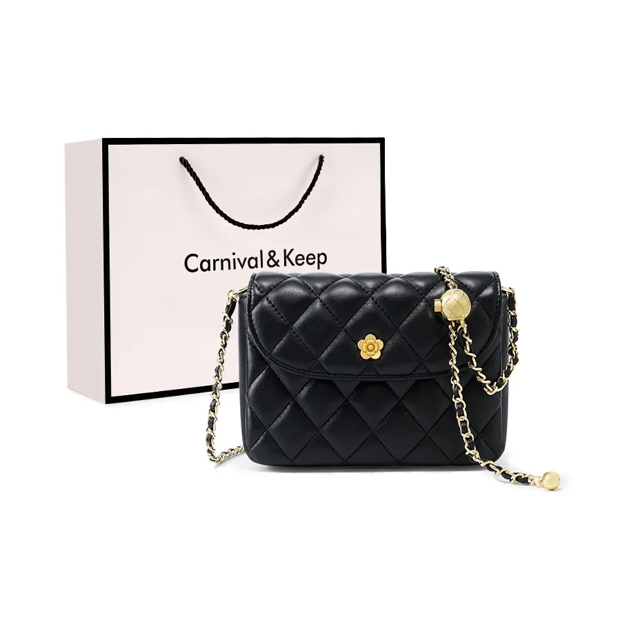 Carnival Keep Коровья кожа Маленькая квадратная сумка Сумка через плечо Маленькая Женская Черная