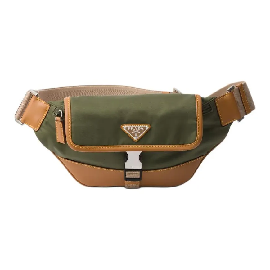 PRADA Leather Shoulder Bags Fanny Pack Men's Army Green With Caramel Candy
