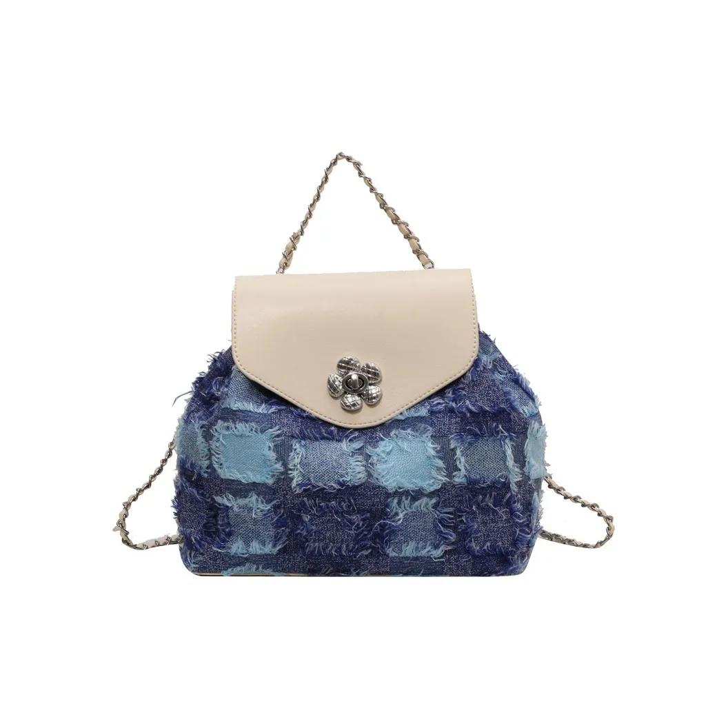 NOMK Denim Backpack Small Size Women's Blue Plaid/Gray Plaid