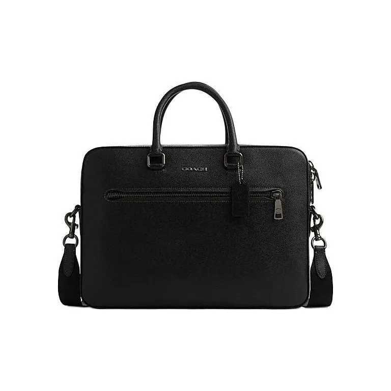 COACH ETHAN Cow Leather Portable One Shoulder Crossbody Briefcases Large Size Men's Black