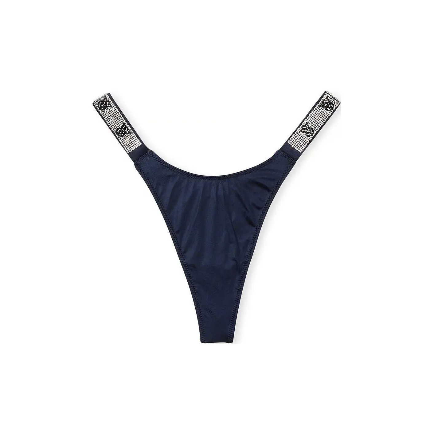 Victoria's Secret PINK VERY SEXY Shine Strap Thong Panty/Noir Navy Underpants Women's 1 Pack Navy Blue