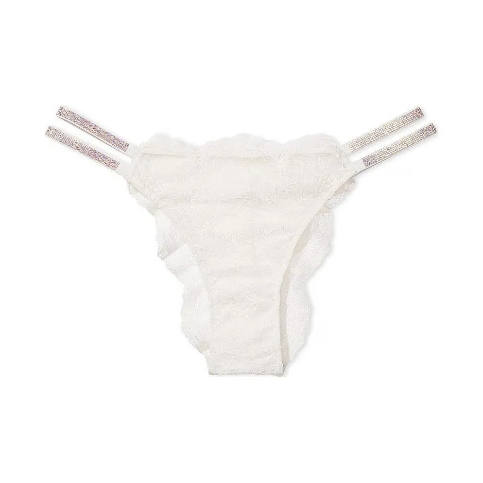 Victoria's Secret PINK/VERY SEXY Double Shine Strap Lace Brazilian Panty Underpants Women's 1 Pack White