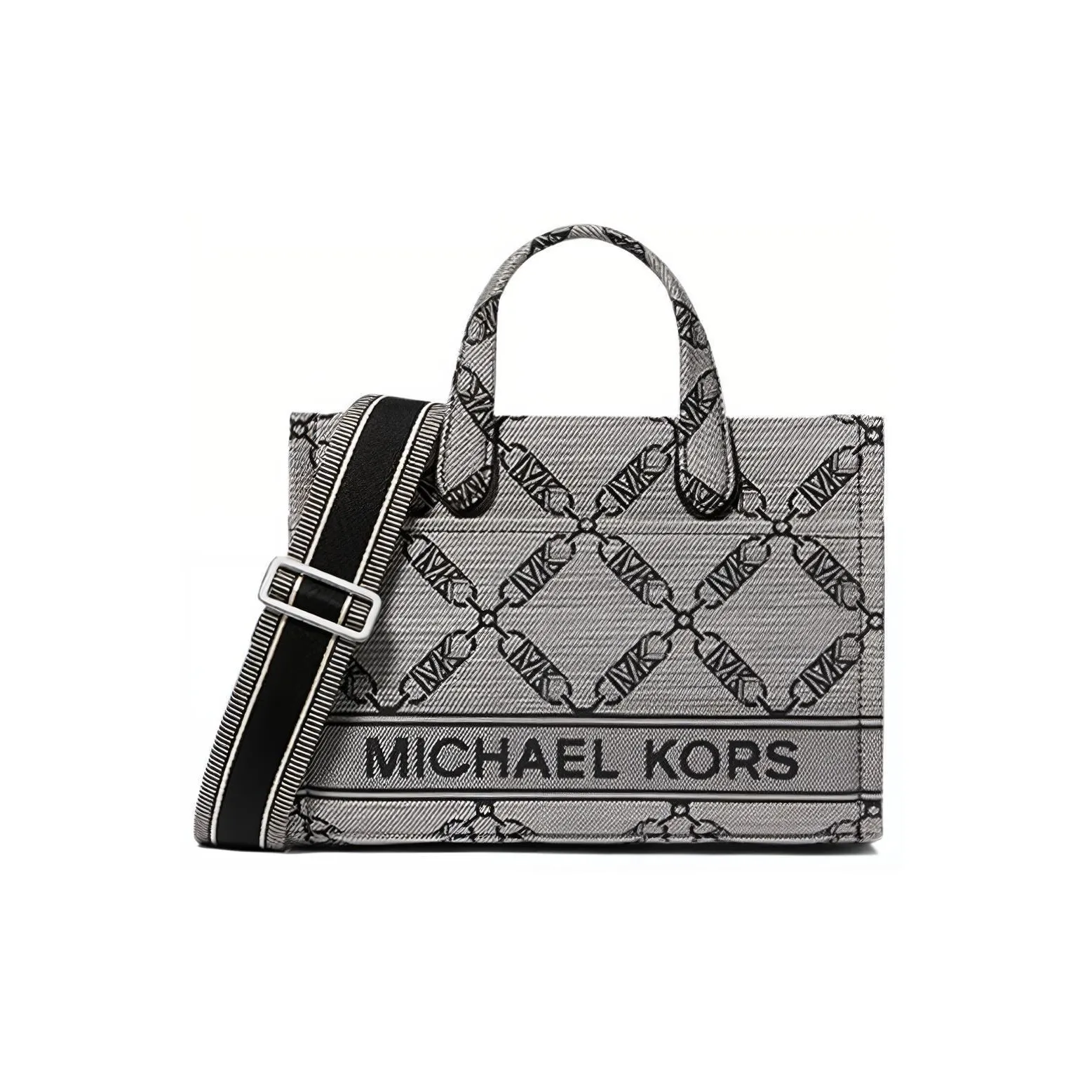 MICHAEL KORS Gigi Fabric Tote Bag, Shopping Bag, Handbag, Shoulder Bag, Crossbody Bag Trumpets Women's Gray & Black