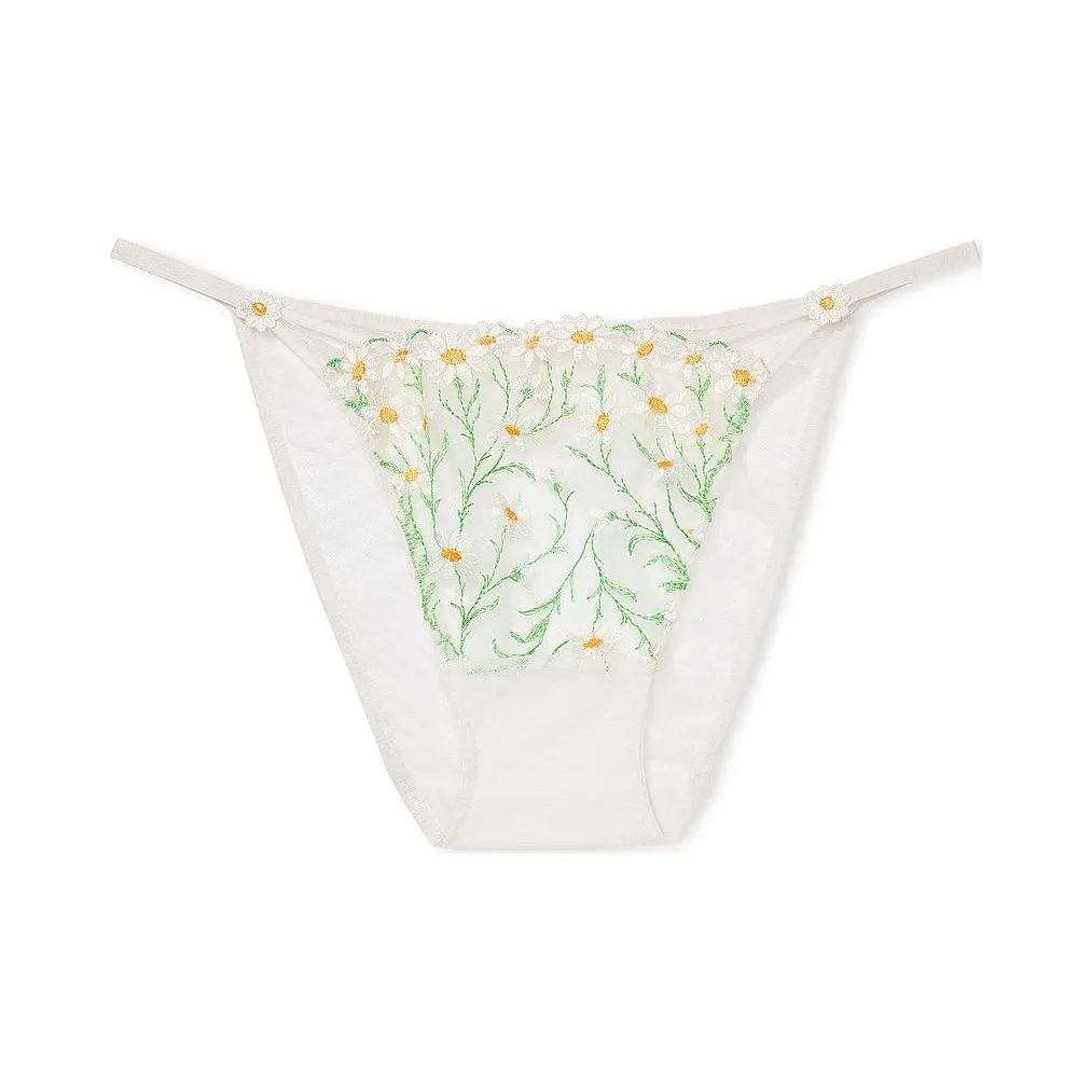 Victoria's Secret PINK Daisy Chain Embroidery String Bikini Panty/White Underpants Women's 1 Pack White