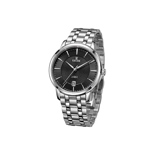 EBOHR Механическое механическое часы из нержавеющей стали с ремешком черный циферблат мужские часы