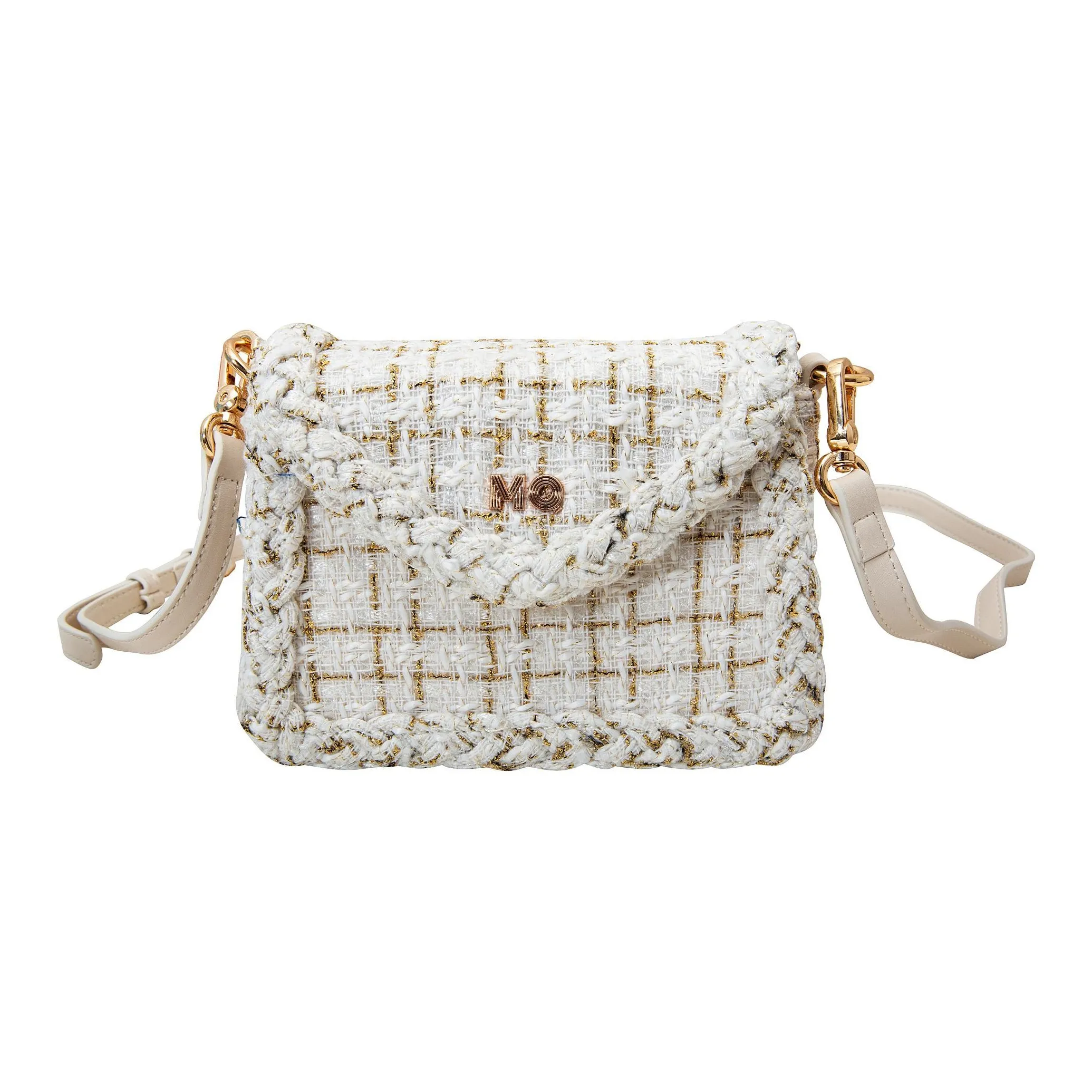 MQ Polyester Small Square Bag, Envelope Bag, Crossbody Bag Regular Women's Blue/Ecru
