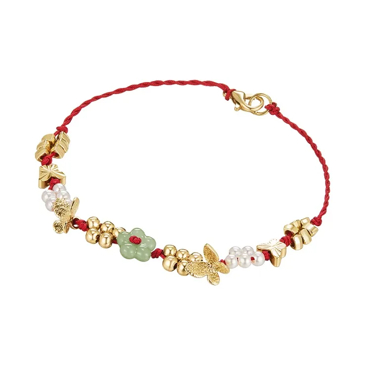 Misongma Красная нить Зодиакальный год Бургундский Сладкий стиль Маленький цветок Осветляющий Delicate Роскошь Элегантность Браслет Женские
