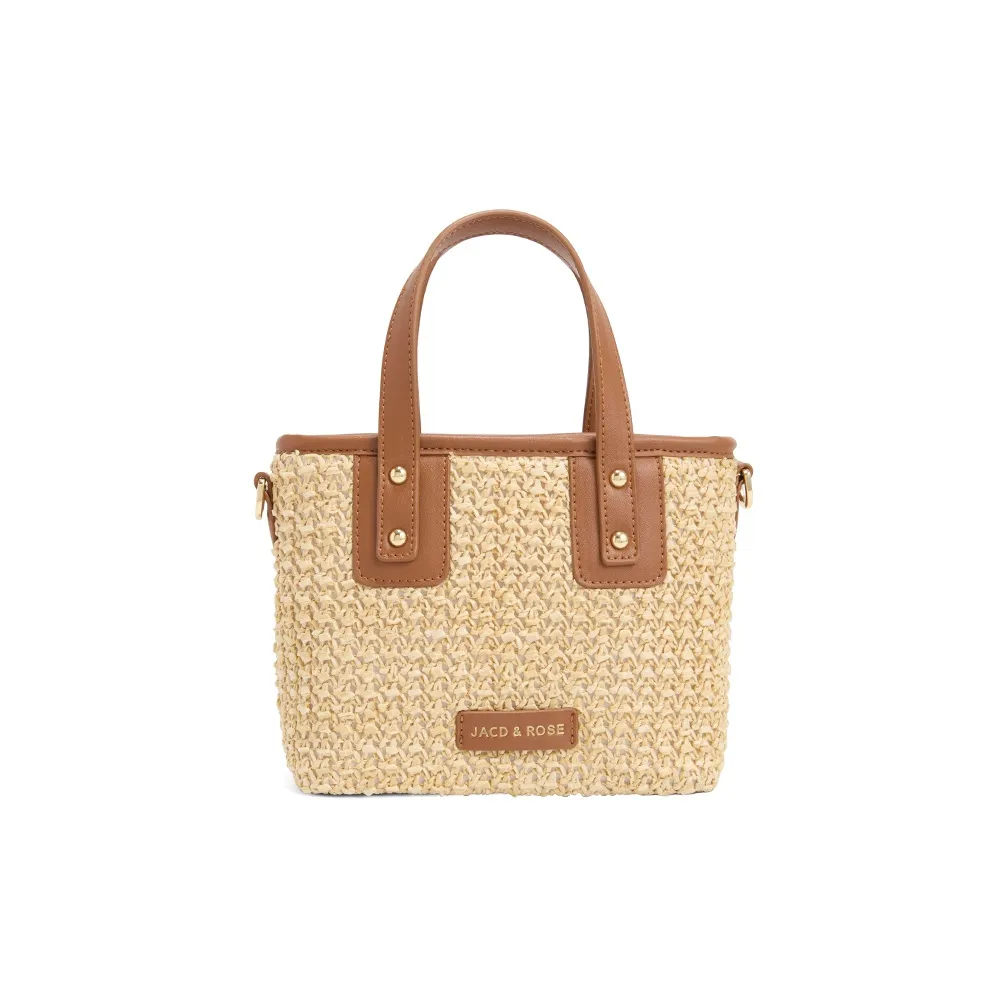 JACD Straw Woven With PU Leather French Tote Regular Women's Straw Woven Brown