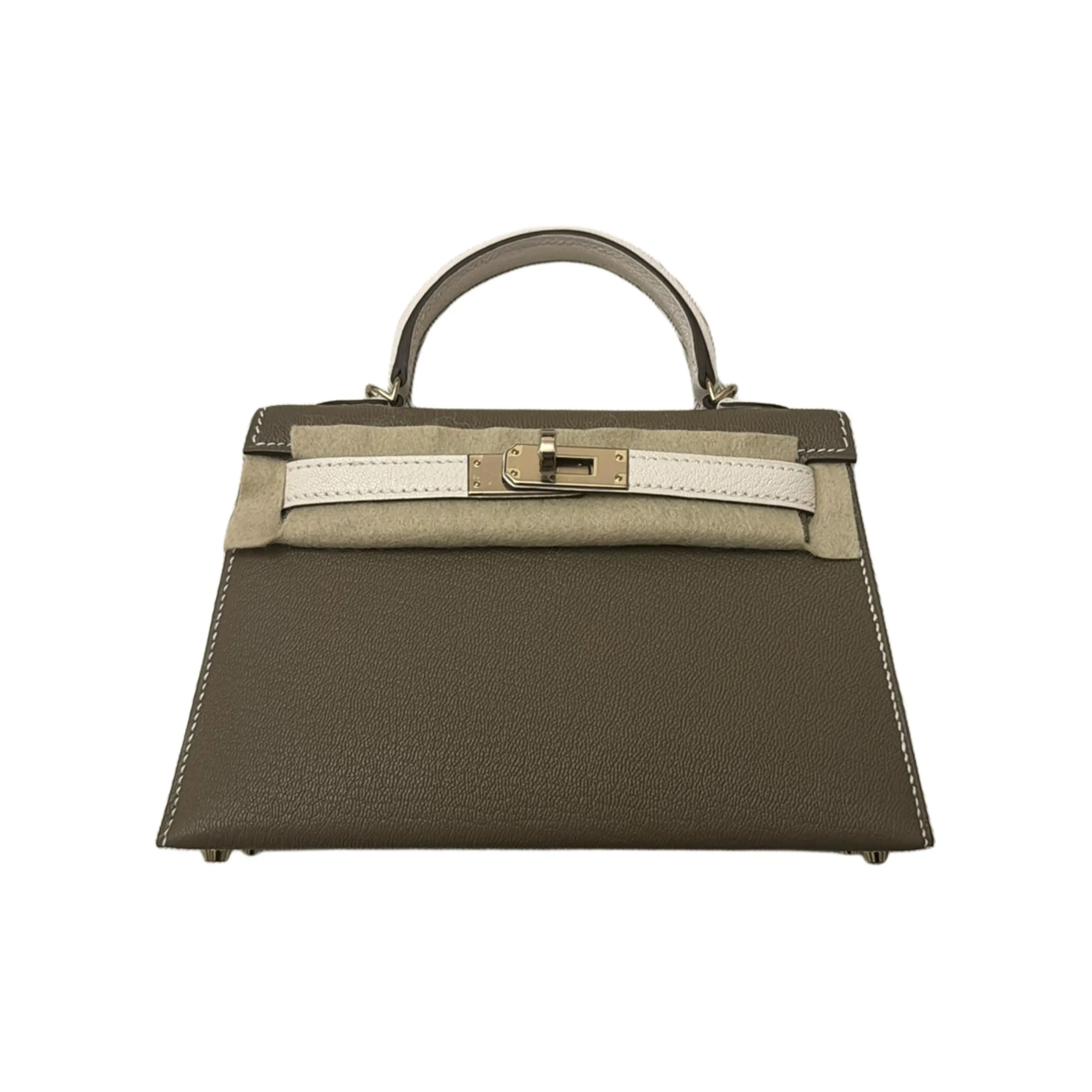 HERMES Mini Kelly 2nd Generation Goatskin Kelly Handbag, Crossbody Bag Mini Women's Galaxy Gray & Glacier White
