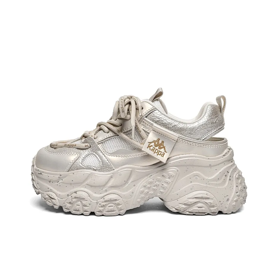 Kappa Anti Slip Wear Resistant Height Increasing Breathable Low Top Chunky Sneakers Women's Gold Silver