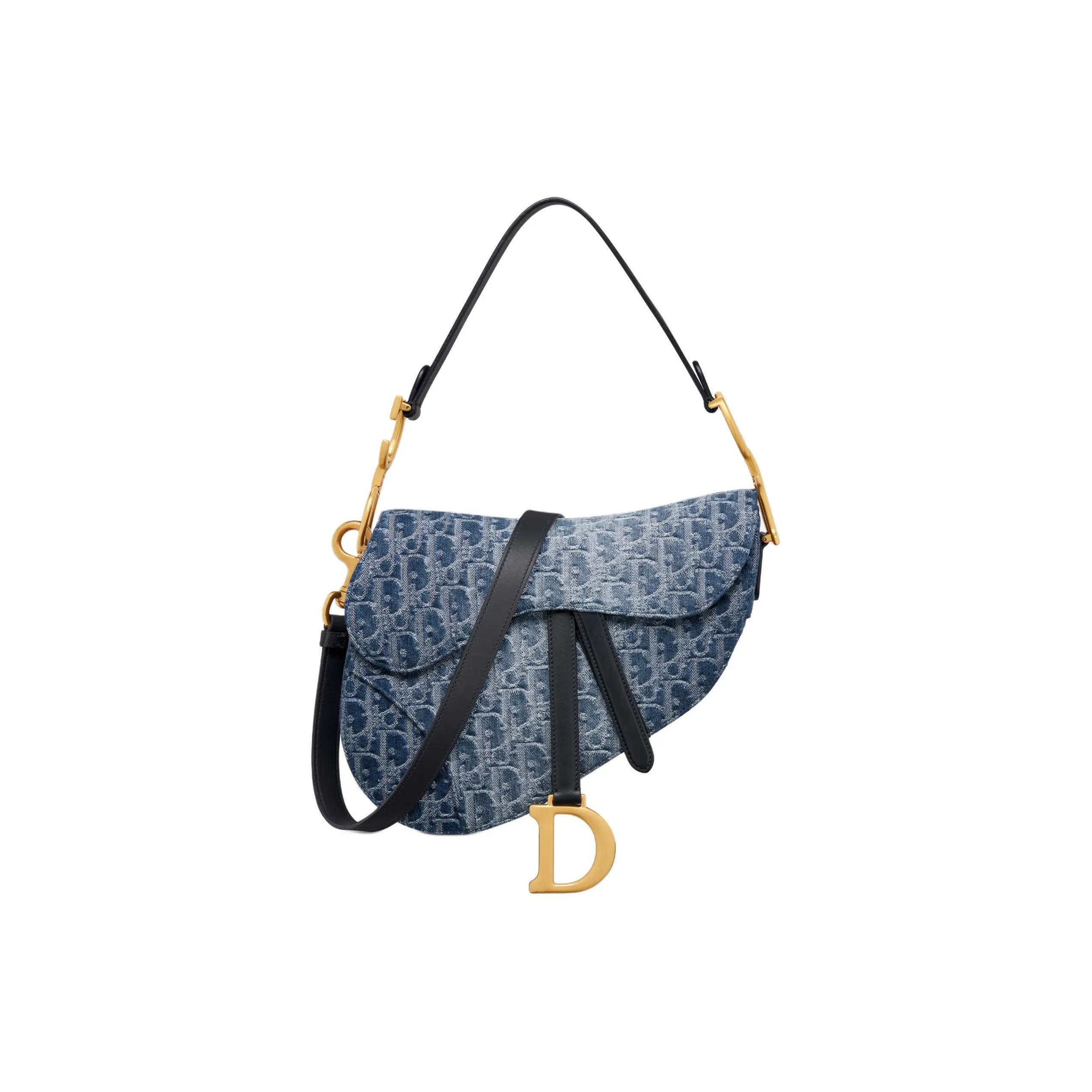 DIOR Saddle Jacquard Denim Saddle Bag Shoulder Bag Crossbody Bag Handbag Women's Blue