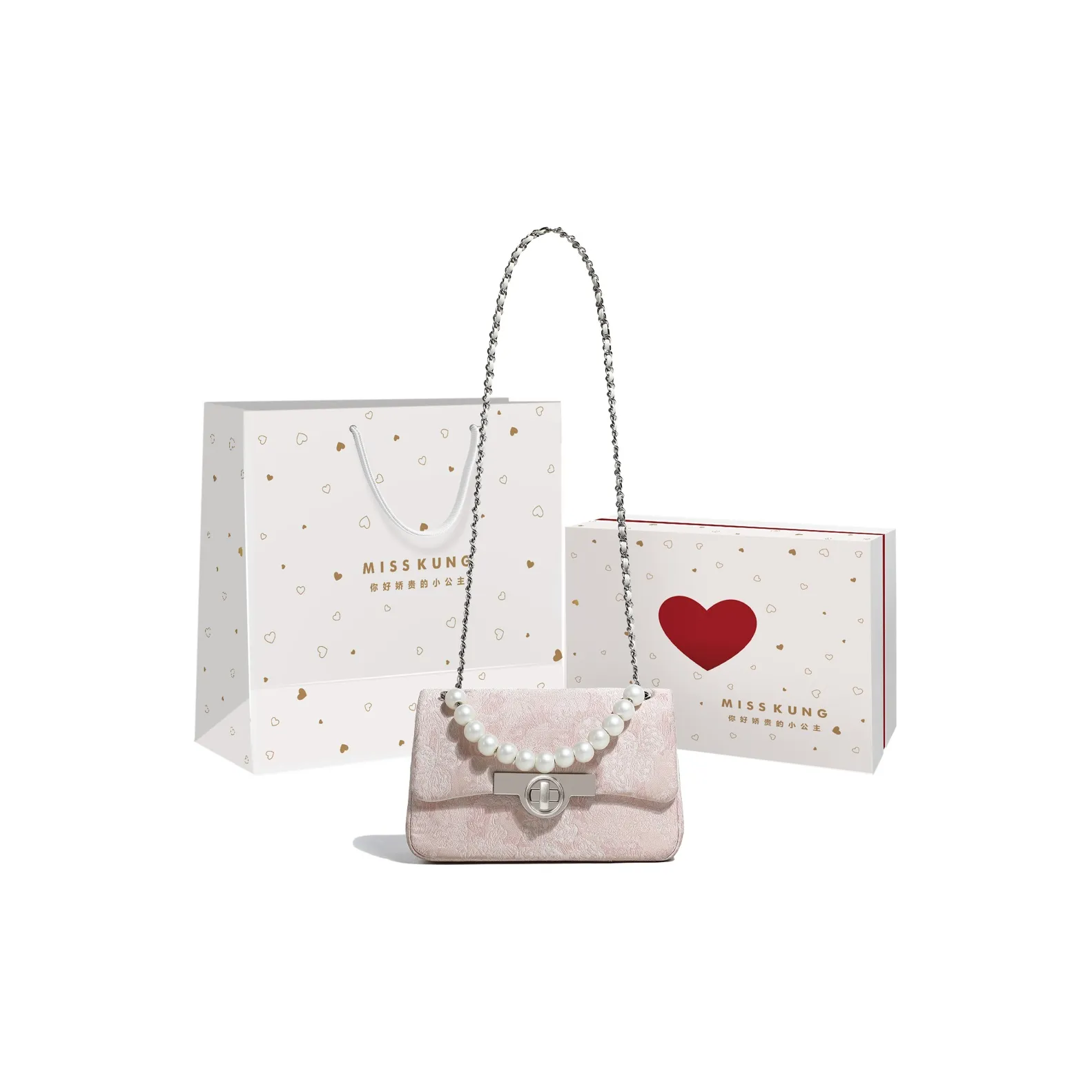 Miss Kung Crossbody Bags Embroidery Pink Packaging