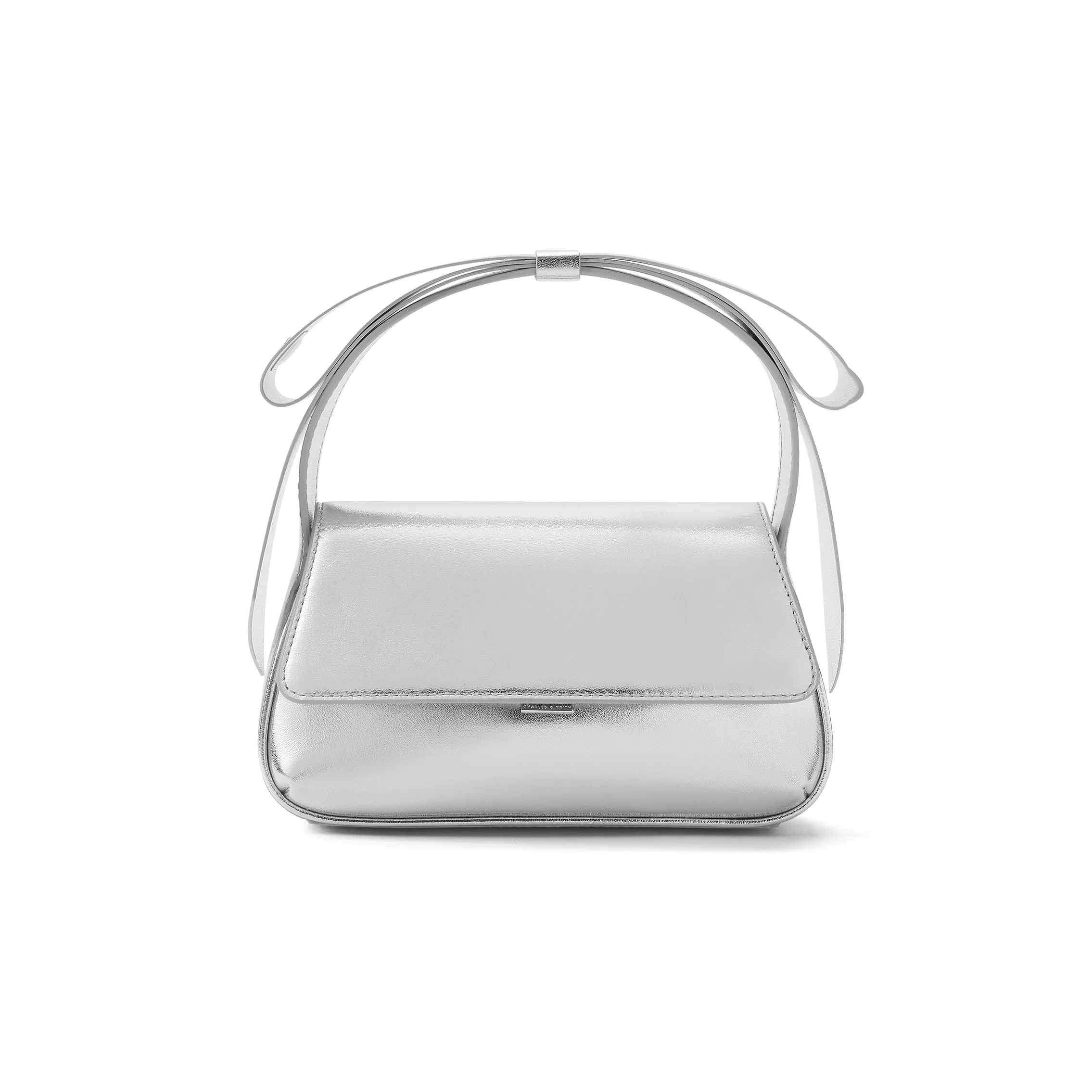 CHARLES KEITH Корова Кожа с Тканевыми Сумка Маленькая Женская Белая Серебряная