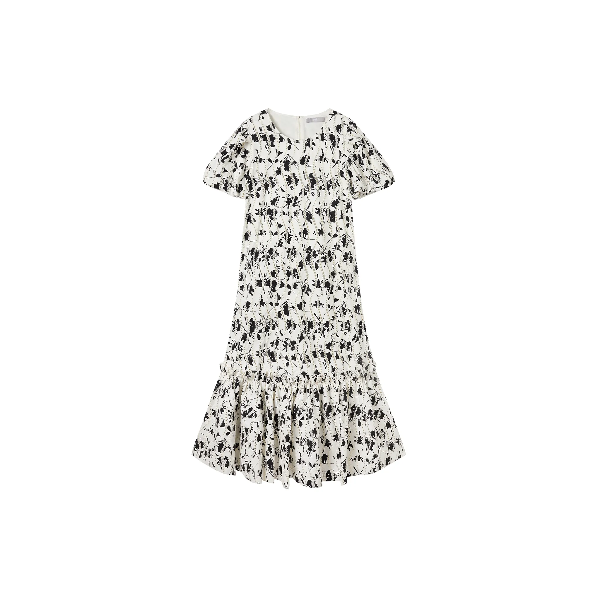 DIALOGUE Short Sleeved Dresses Women's Black White Arts Floral