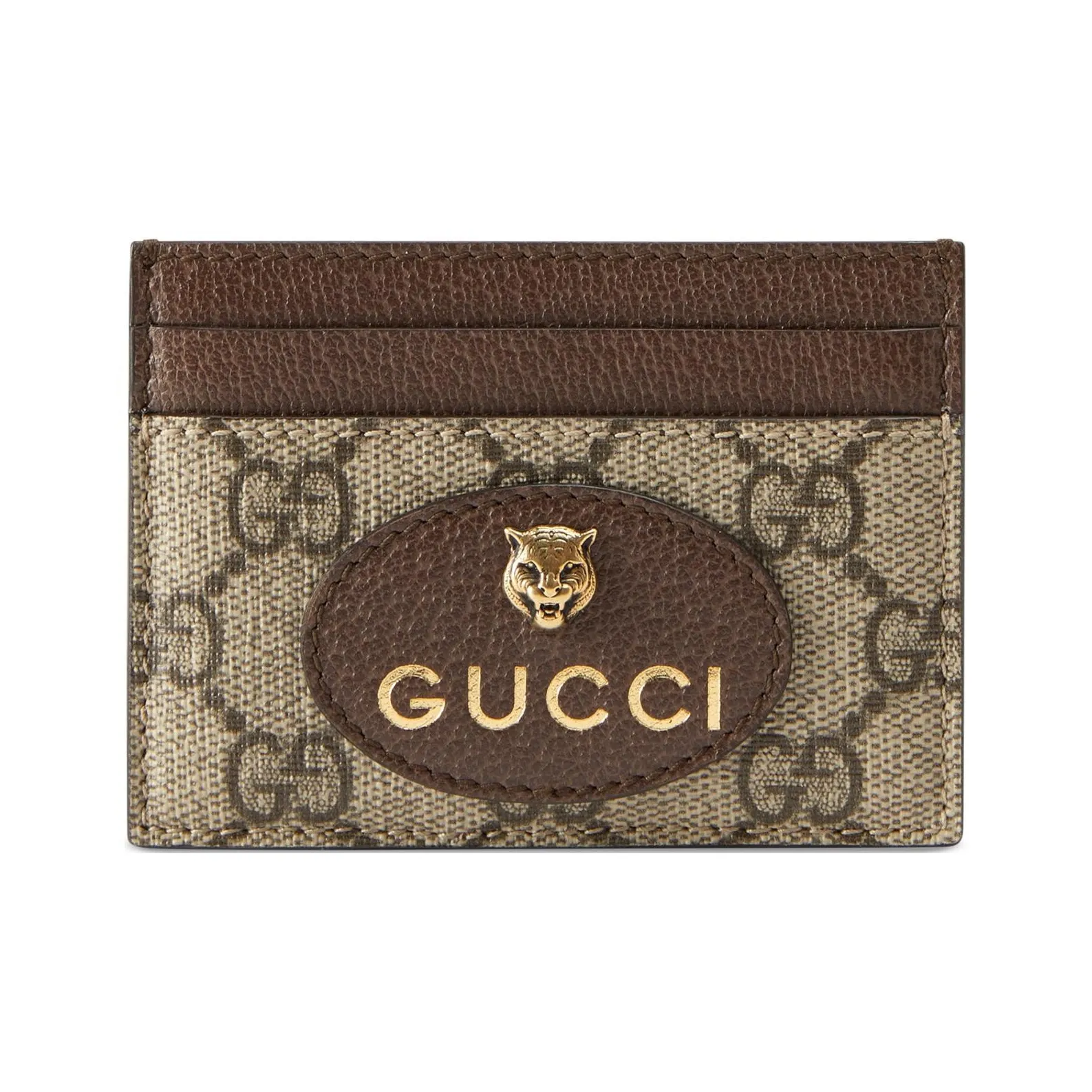 GUCCI Neo Vintage Series Canvas With Leather Card Clip Card Holder Unisex Ebony & Brown & Yellow