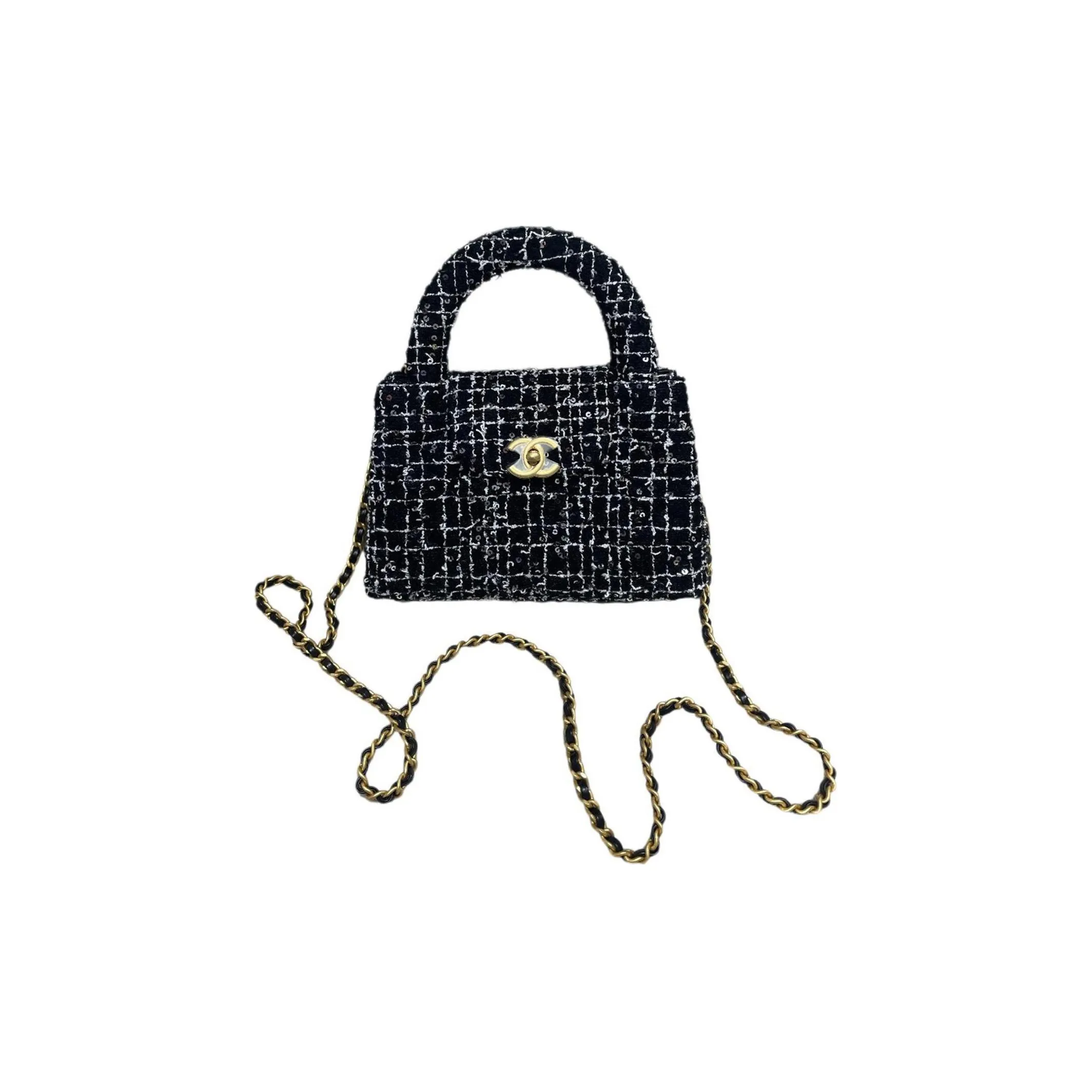 CHANEL Tweed Woven Woolen Shoulder Bag, Crossbody Bag, Handbag Mini Women's Black & White