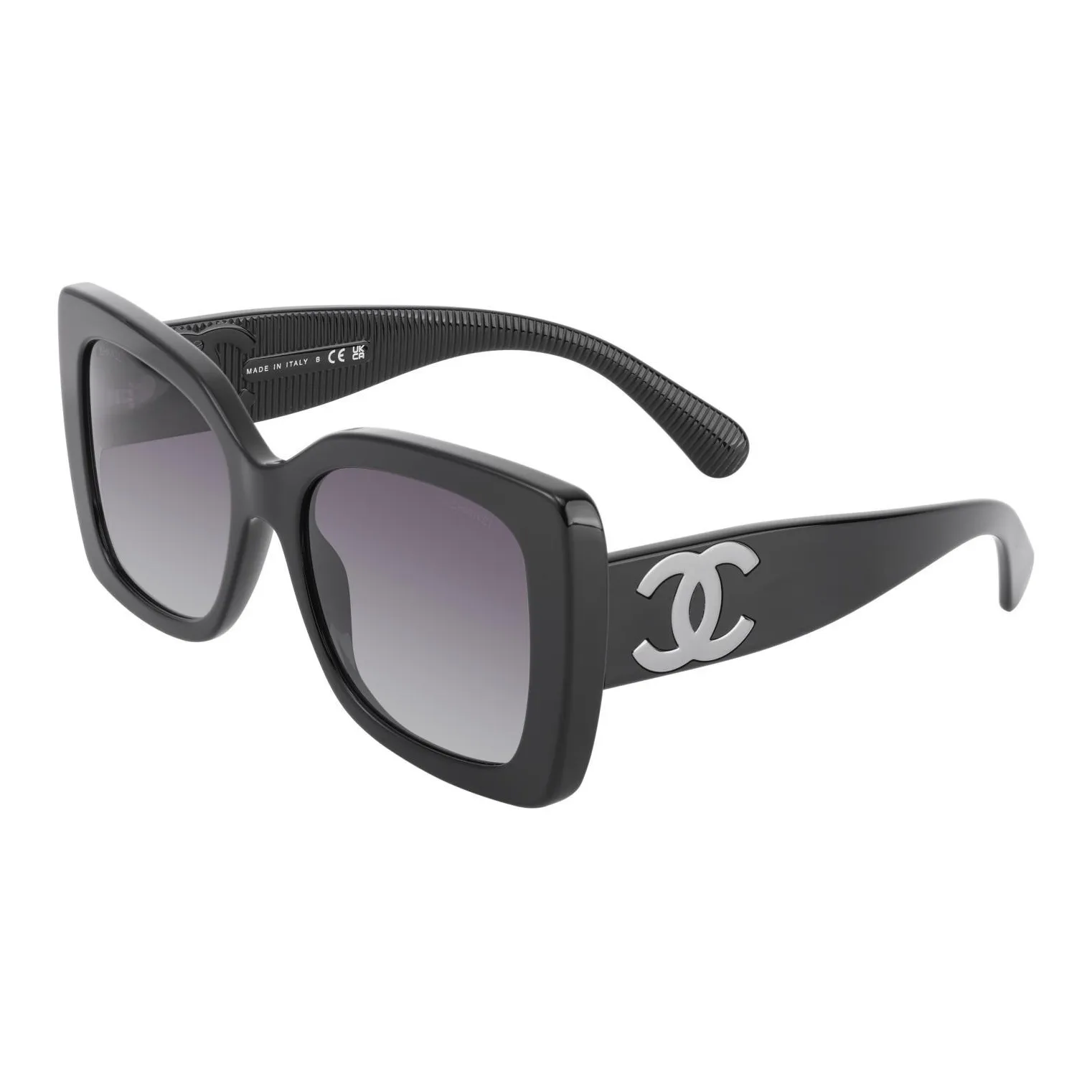CHANEL Plate Frame Irregular Shape Sunglasses Unisex Black