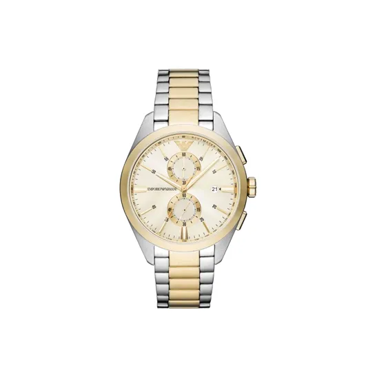 EMPORIO ARMANI Мужские часы Кварцевый механизм Ремешок из нержавеющей стали 43 мм Золотистый циферблат