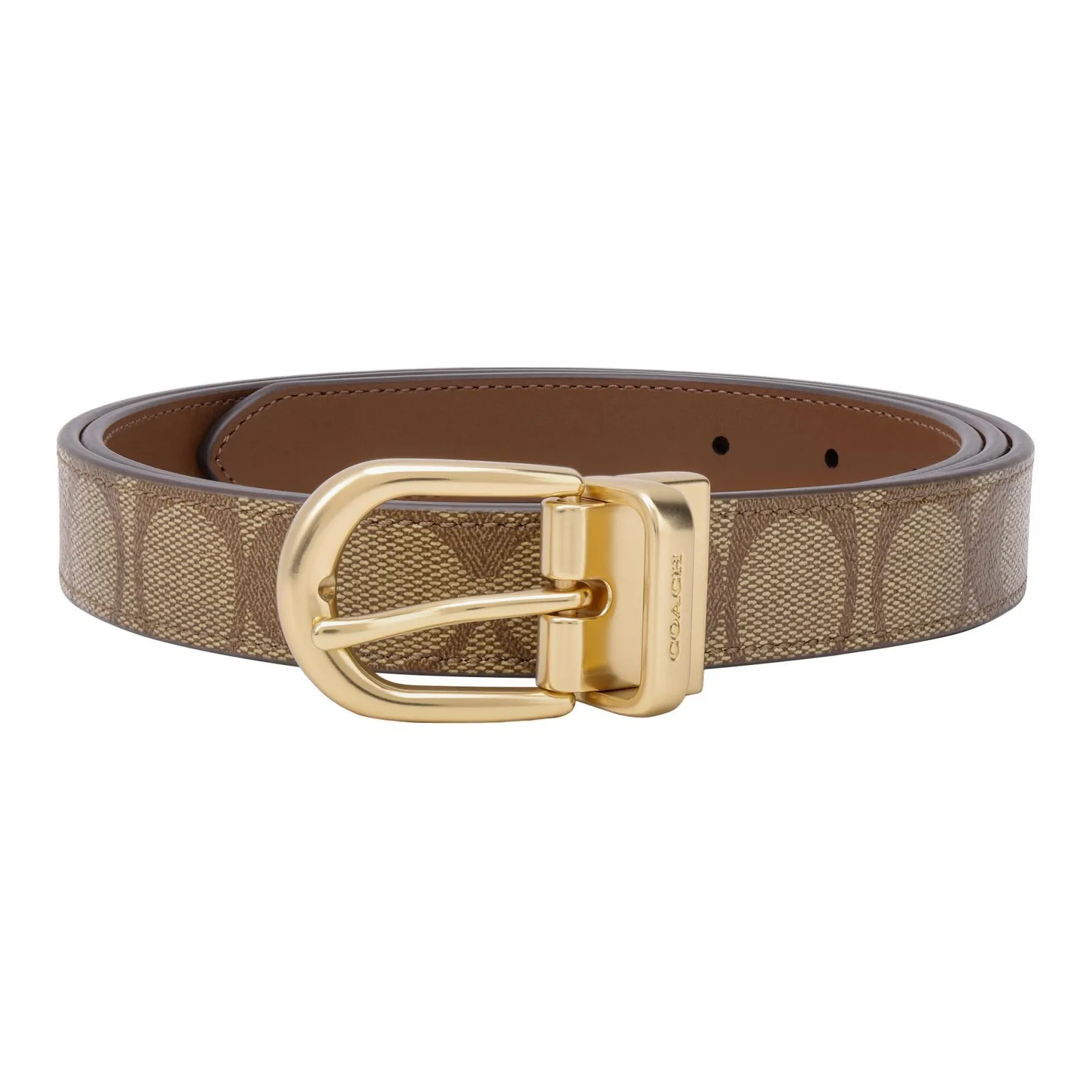 COACH Pin Buckle Cow Leather Leather Belts Women's Gold/Brown Width: 2.5cm