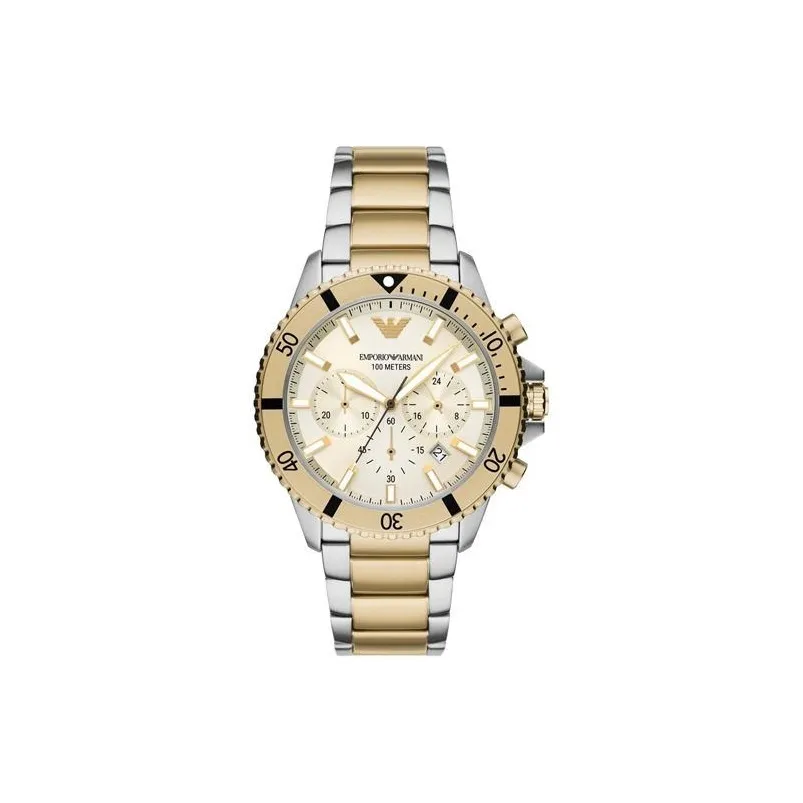 EMPORIO ARMANI DIVER Мужские часы Кварцевый механизм Ремешок из нержавеющей стали 43 мм Золотой циферблат