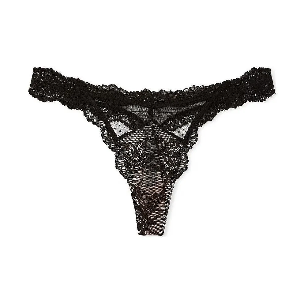 Victoria's Secret PINK DREAM ANGELS Lace & Mesh Thong Panty/Black & Pt Pk Underpants Women's 1 Pack Black
