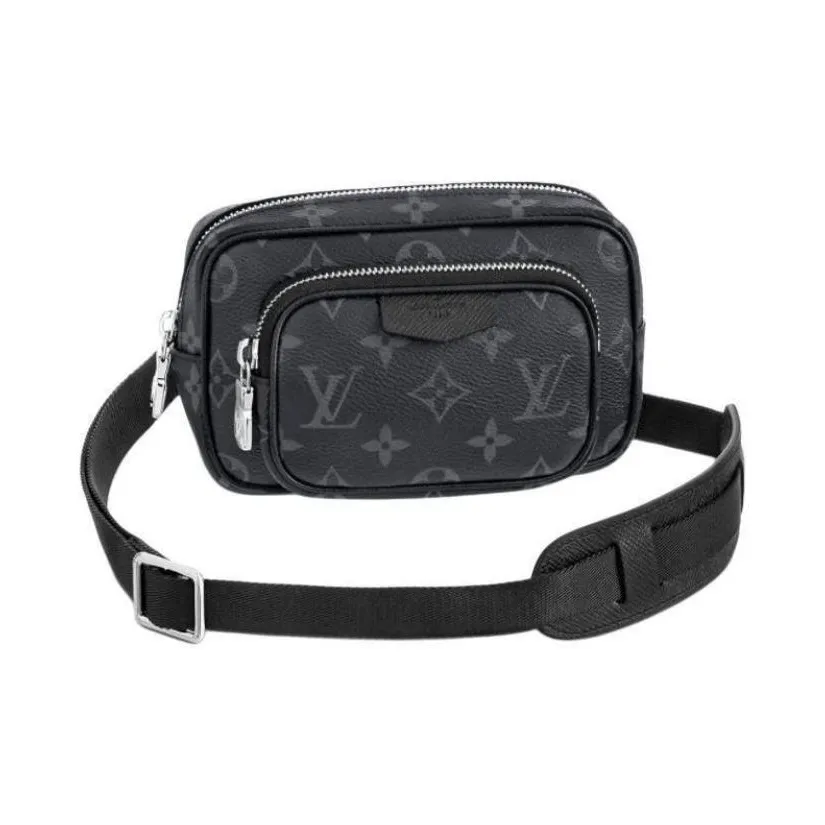 LOUIS VUITTON Canvas With Leather Handheld Crossbody Bag Sling Bag Small Size Men's Black