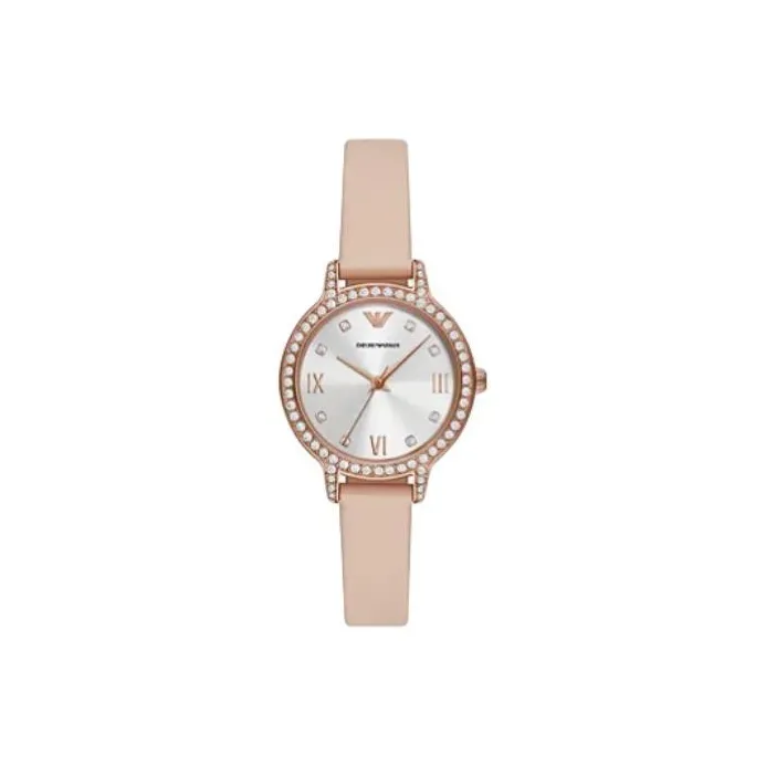 EMPORIO ARMANI Наручные часы Кварцевый механизм Кожаный ремешок 32 мм Серебристый циферблат Женские часы