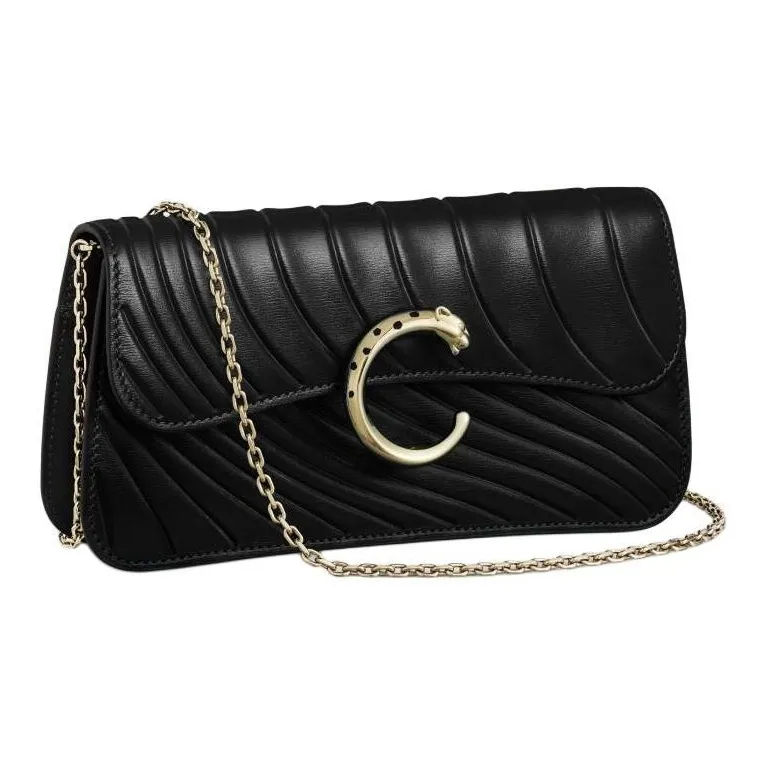 CARTIER Panthère De Cartier Calfskin Shoulder Bag Crossbody Bag Mini Women's Black