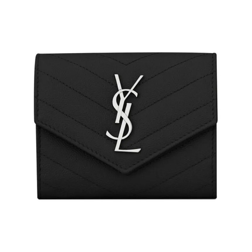 SAINT LAURENT Monogram Quilted Leather Wallet Bag Women's Black