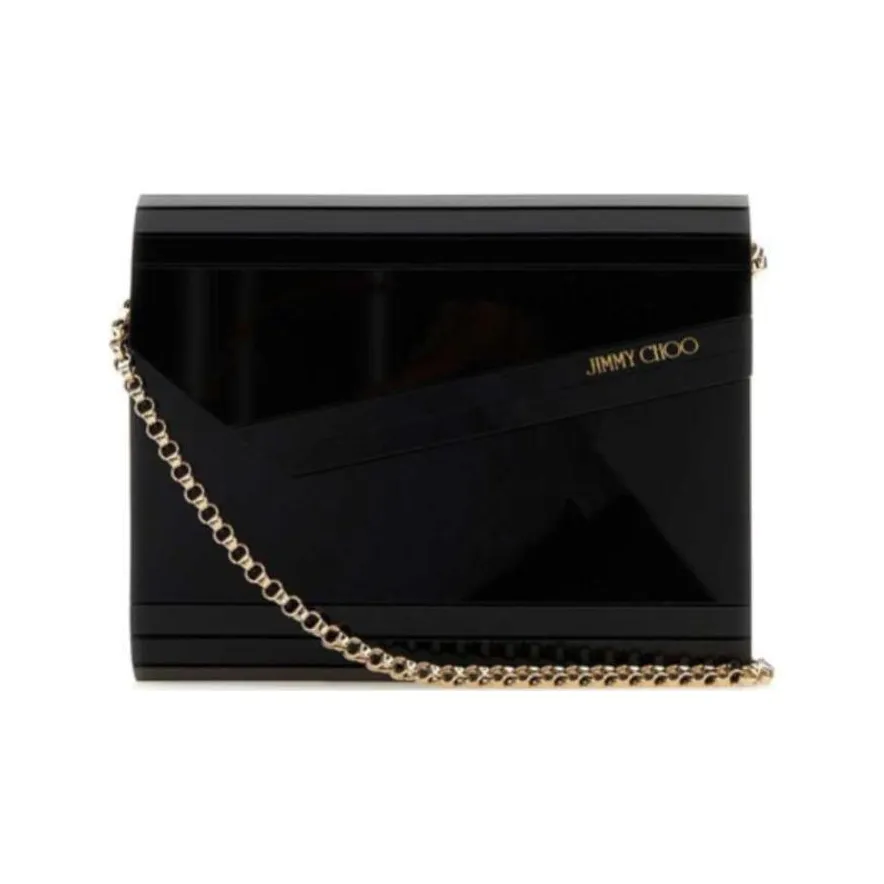 Jimmy Choo Leather One Shoulder Crossbody Clutch Women's Black