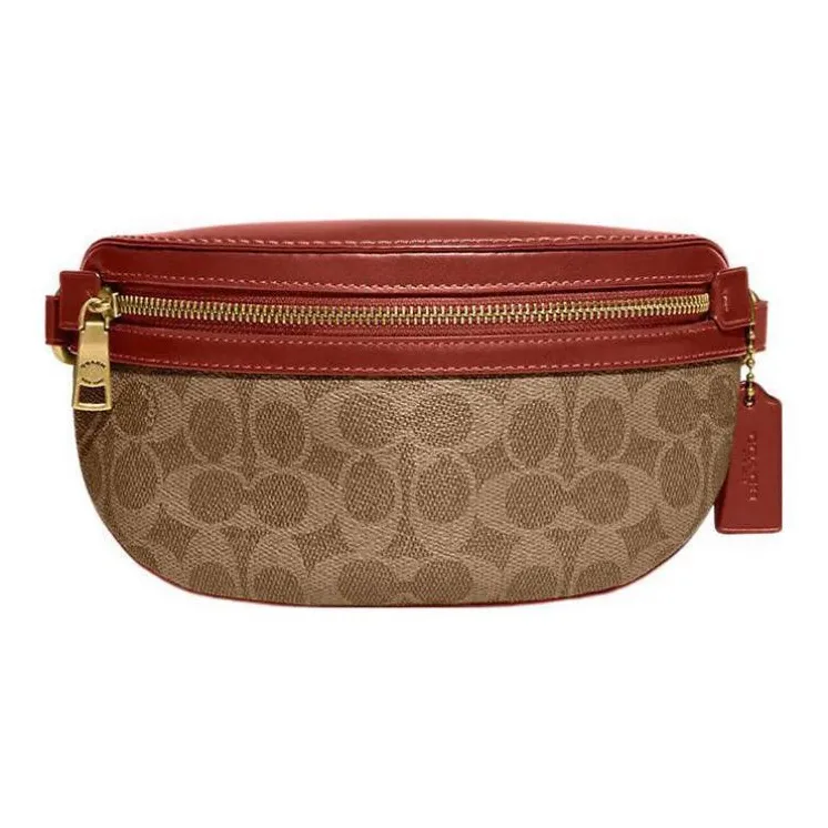COACH Coated Canvas With Calfskin One Shoulder Crossbody Fanny Pack Trumpets Women's Tan