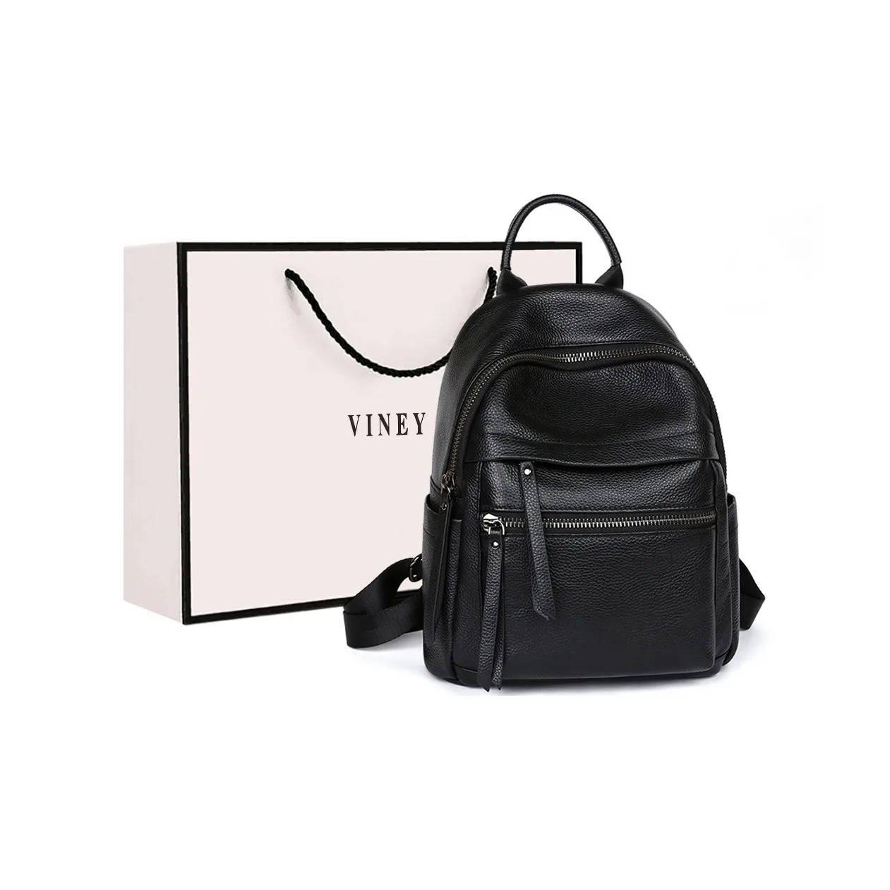 VINEY Рюкзак из коровьей кожи большой женский черный