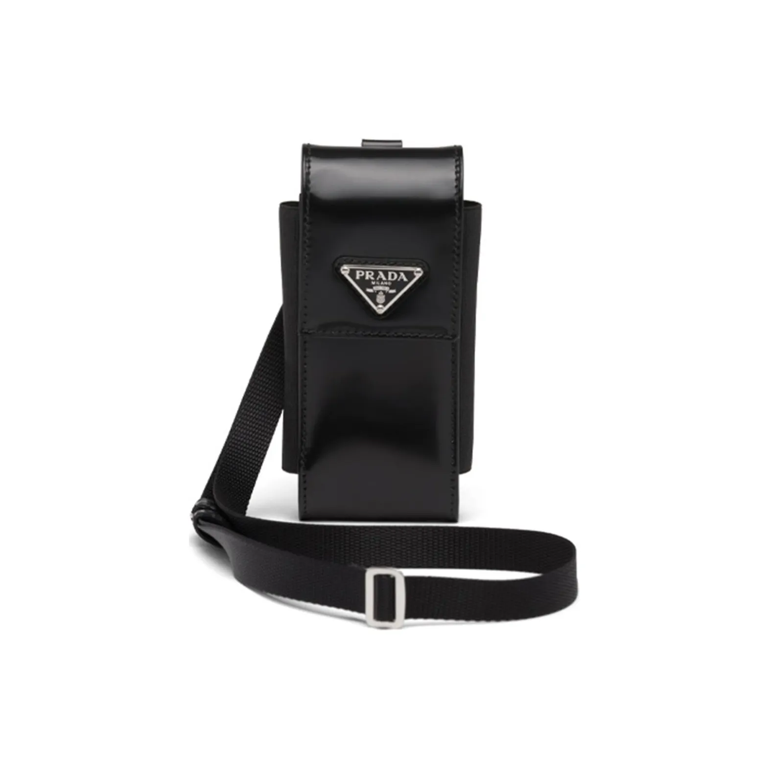 prada triangle-panel Shiny Leather Cell Phone Pouch Men's Black