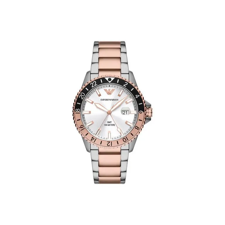 EMPORIO ARMANI Коллекция Submariner Наручные часы Кварцевый механизм Ремешок из нержавеющей стали 42 мм Серебристый циферблат Мужские часы