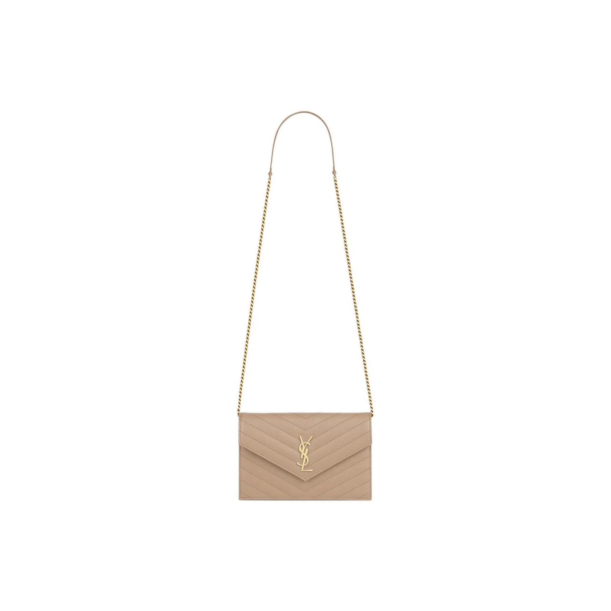 SAINT LAURENT Leather Chain Wallet, Crossbody Bag, Shoulder Bag Women's Dark Beige