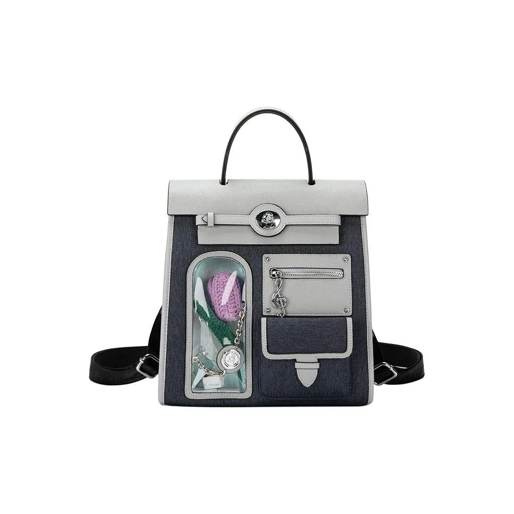 Anthracene Leather With Microfiber And Denim Double Shoulder Wave Regular Women's Multicolor