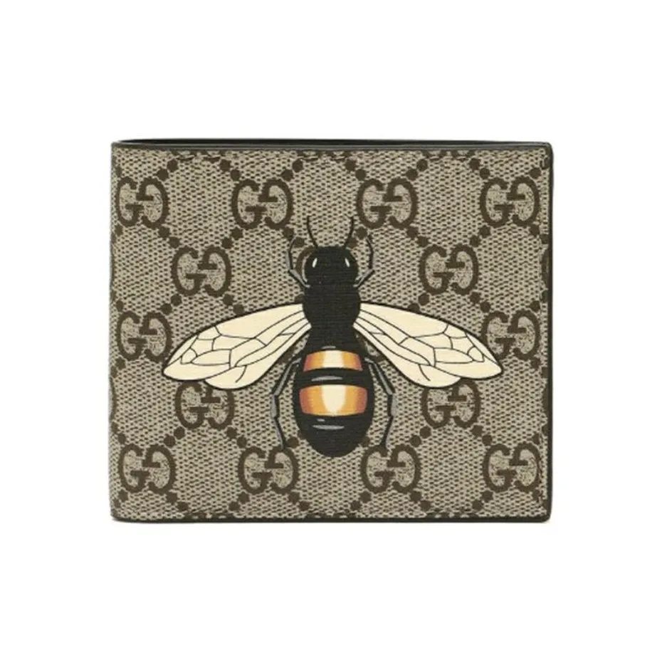 GUCCI Canvas With Leather Wallet Men's Ebony
