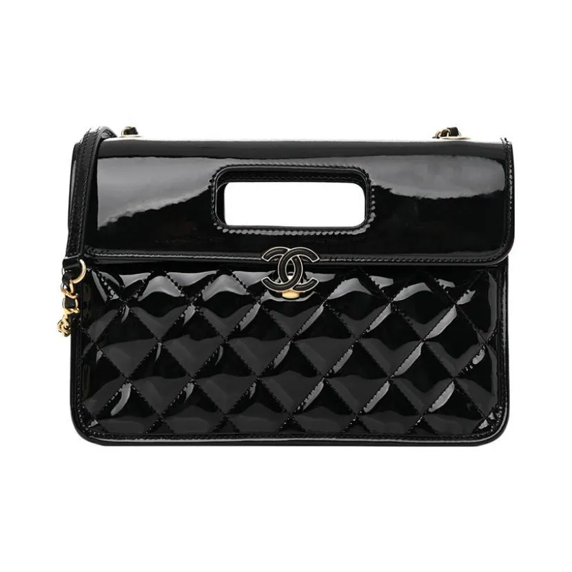 CHANEL Patent Leather Flap Bag, Messenger Bag, Briefcase, Shoulder Bag, Crossbody Bag, Handbag Women's Black
