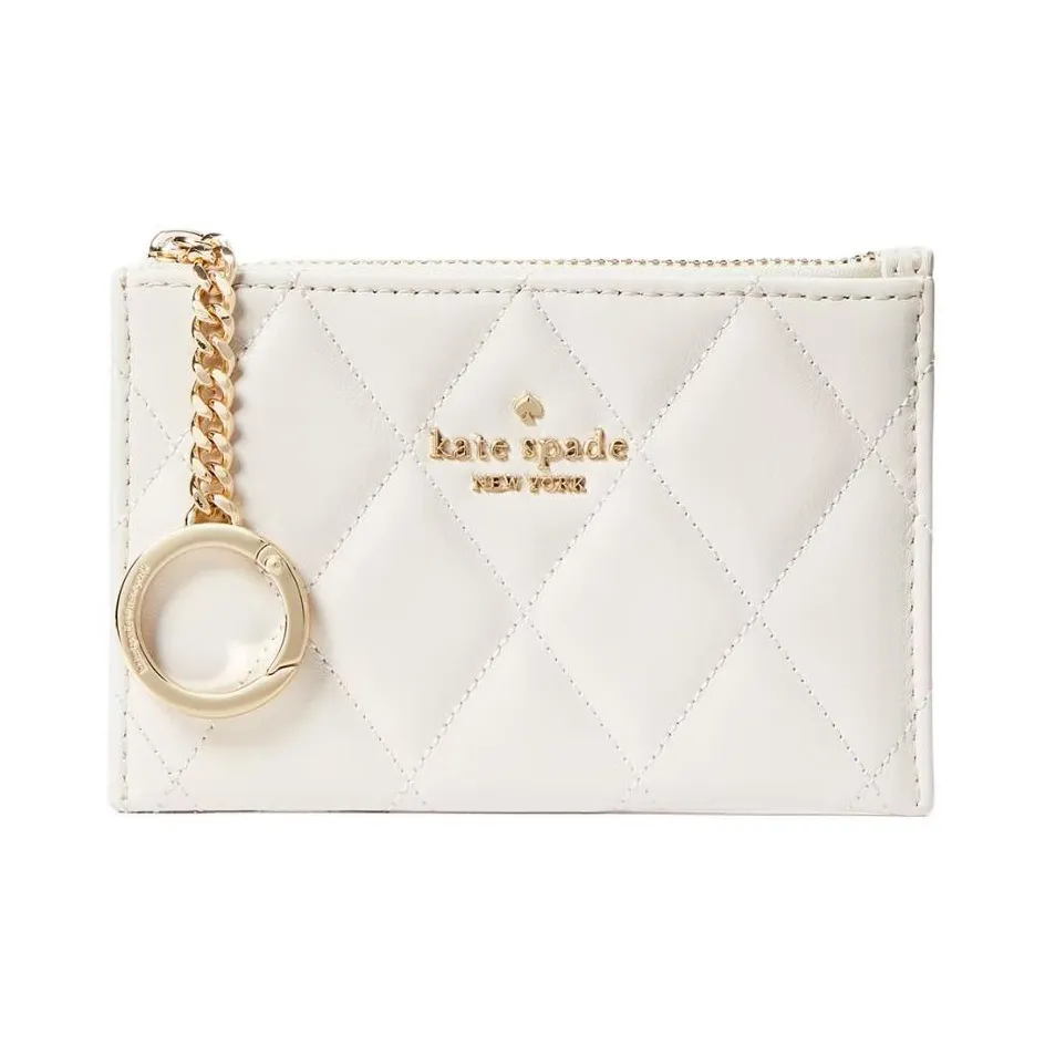 Kate Spade Quilted Leather Card Holder Card Holder Small Size Women's Parchment