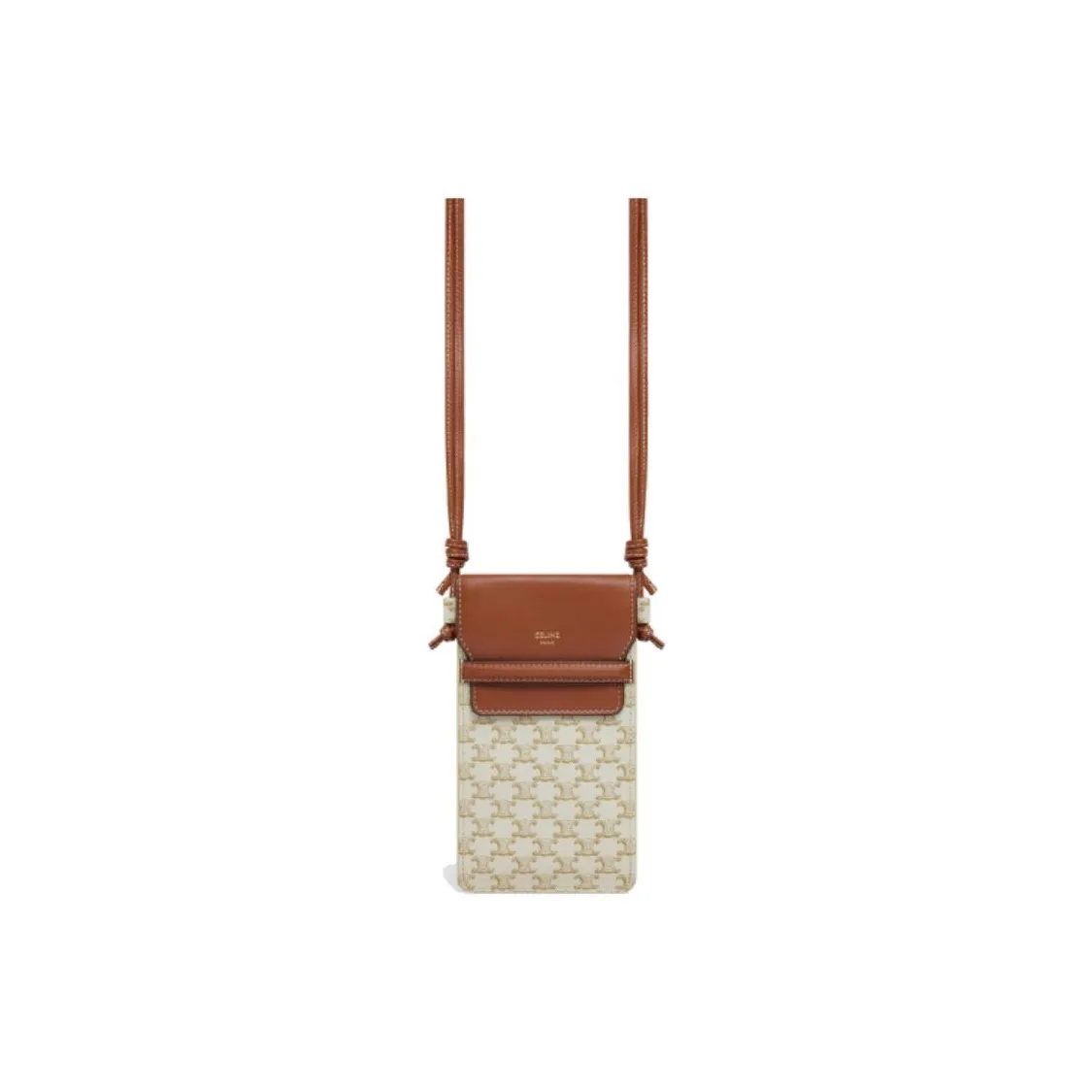 CELINE Triomphe Sheepskin One Shoulder Crossbody Cell Phone Pouch Unisex Brown/White