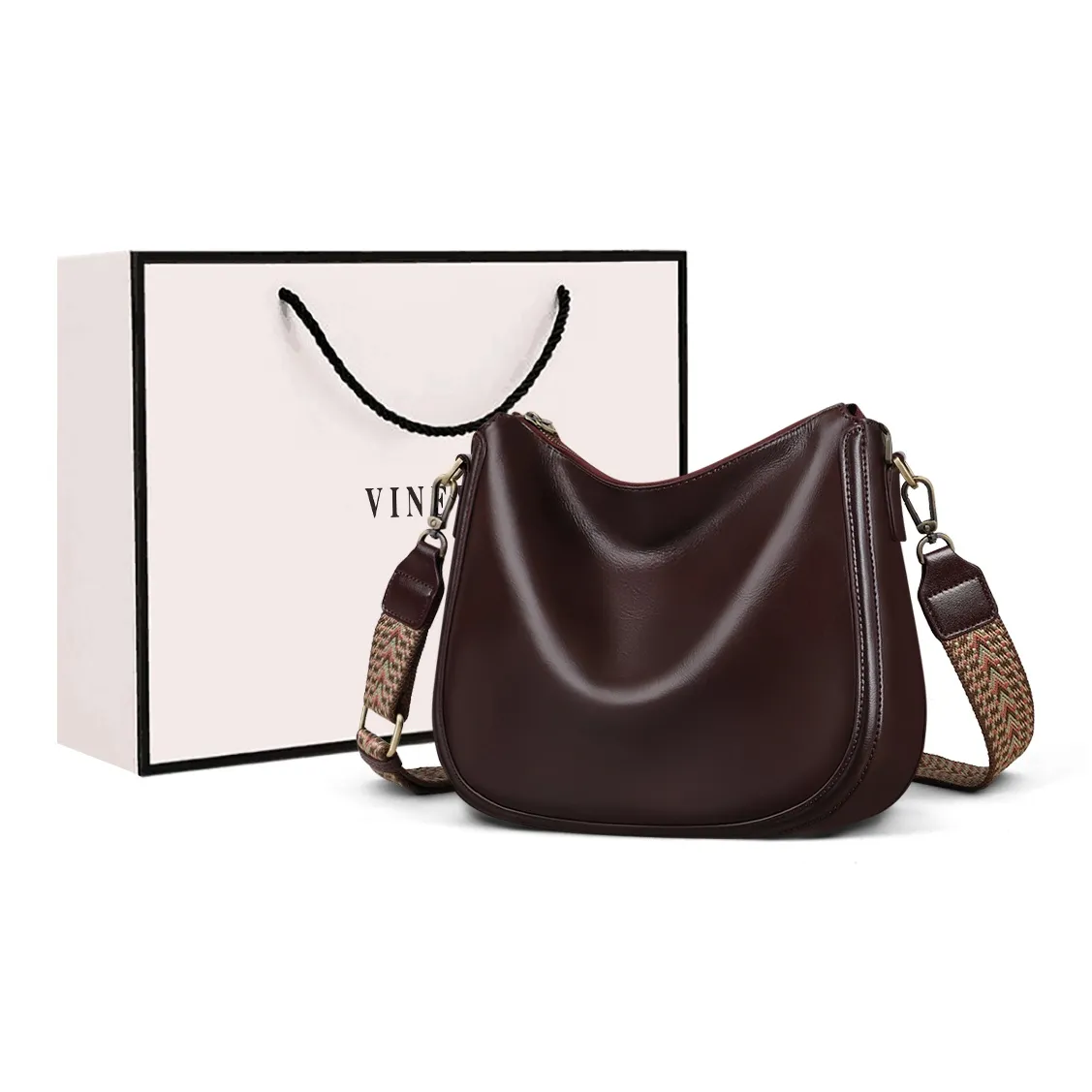 VINEY Сумка через плечо из коровьей кожи ведрообразная сумка сумка на плечо большая женская винно-кофейного черного цвета