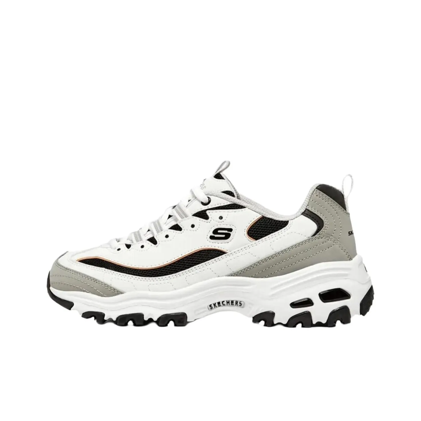 Skechers D'LITES 1,0 Дышащий Черный Белый Золото Устойчивый к истиранию Низкий Топ Кроссовки с Толстой Подошвой Женские Белый Черный